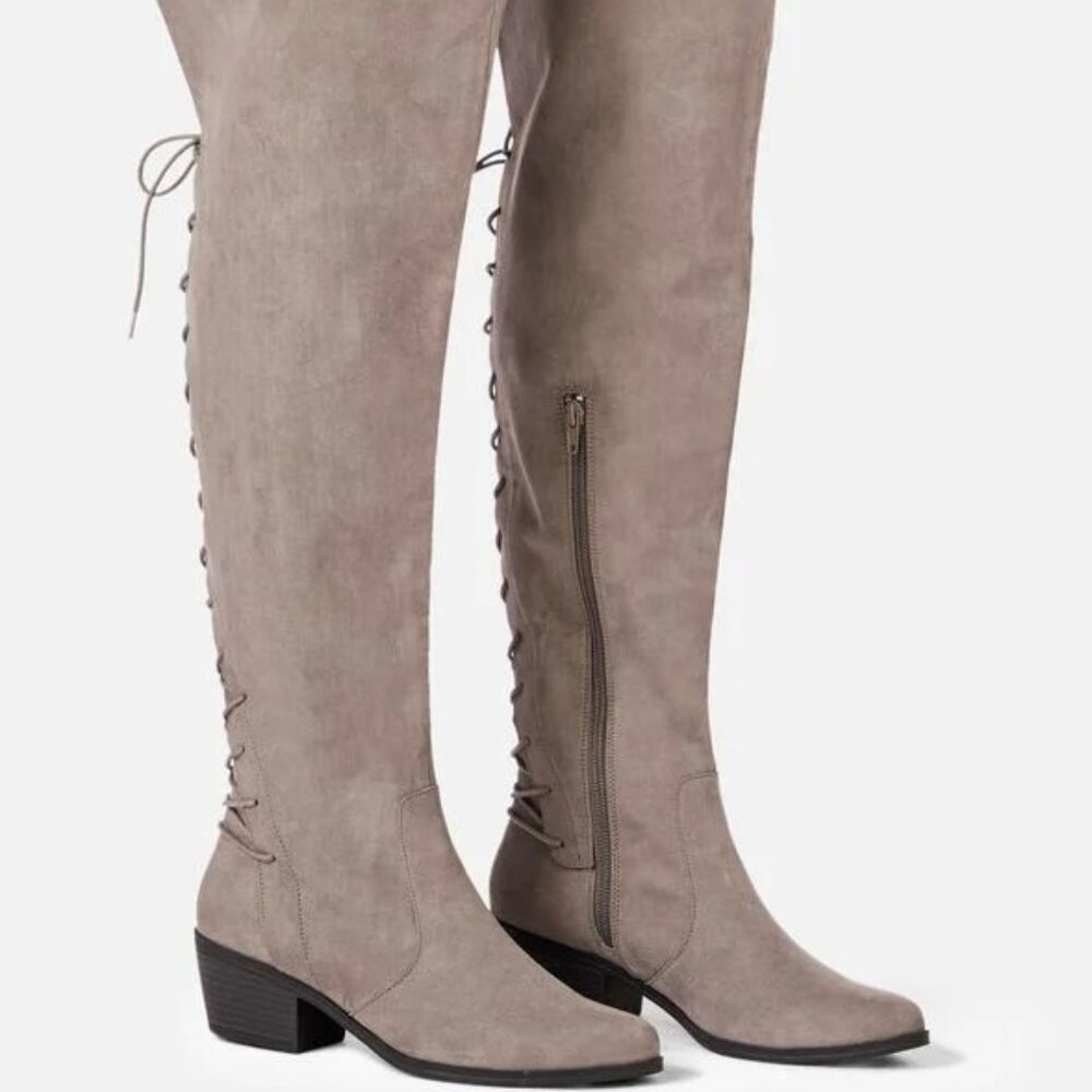 Just Fab Let's Stroll Women's Lacy Up Boots , Gray, Size 8.5